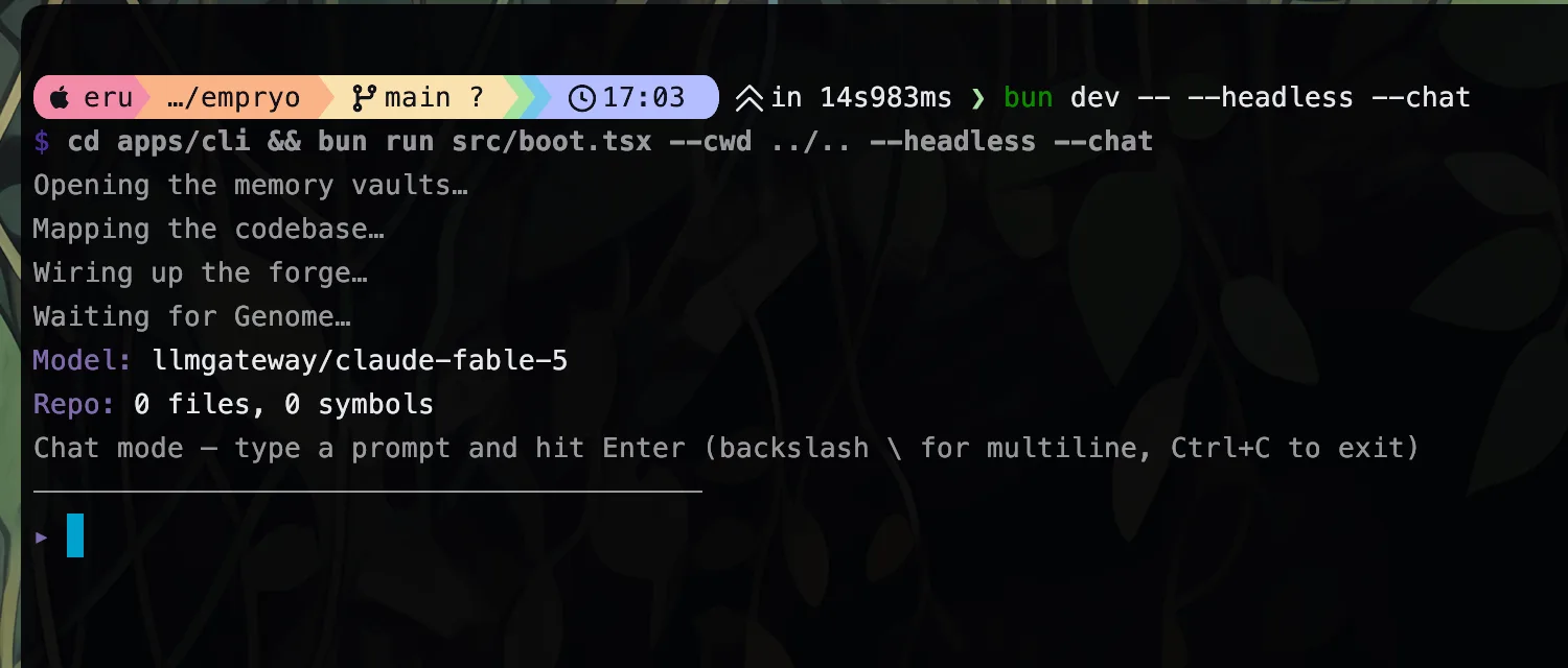 A headless run: the prompt, the streamed answer, and the summary at the end.